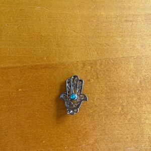 Silver Hamsa Hand Pendant with Turquoise Stone
